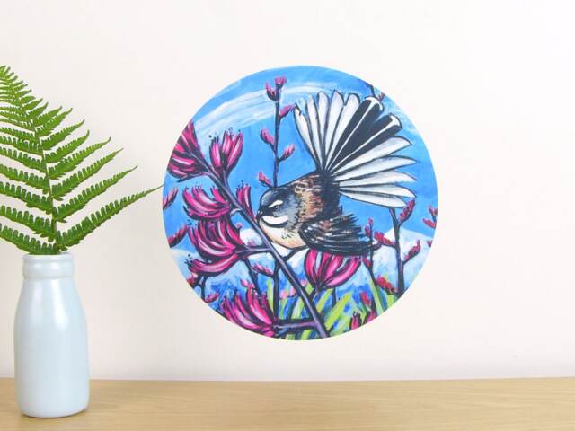 Fantail in Harakeke Small Dot Wall Decal Ira Mitchell
