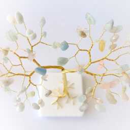 Beryl Gemstone Tree Sculpture, Gemstone Of Life, Wire Gold Ornament, Healing Crystal, Pastel Decor - thumbnail 2