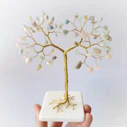 Beryl Gemstone Tree Sculpture, Gemstone Of Life, Wire Gold Ornament, Healing Crystal, Pastel Decor - thumbnail 3
