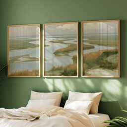 River Delta Trio, Coastal Wetland Wall Art Set - thumbnail 2