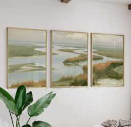 River Delta Trio, Coastal Wetland Wall Art Set - thumbnail 1