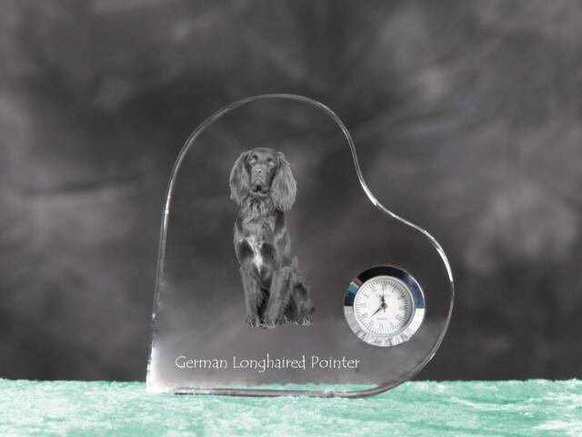 German Longhaired Pointer - Crystal Clock in The Shape Of A Heart With Image Pure-Bred Dog - image 1