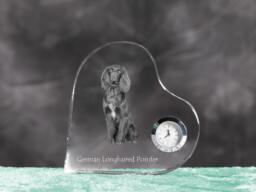 German Longhaired Pointer - Crystal Clock in The Shape Of A Heart With Image Pure-Bred Dog - thumbnail 1