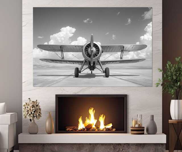 Vintage Airplane Canvas Print, Biplane Poster, Pilot Gift, Black & White Aircraft Wall Art, Aviation Framed Ready To Hang - image 1