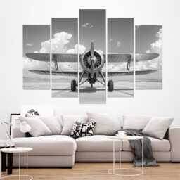 Vintage Airplane Canvas Print, Biplane Poster, Pilot Gift, Black & White Aircraft Wall Art, Aviation Framed Ready To Hang - thumbnail 3
