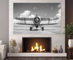 Vintage Airplane Canvas Print, Biplane Poster, Pilot Gift, Black & White Aircraft Wall Art, Aviation Framed Ready To Hang - thumbnail 1