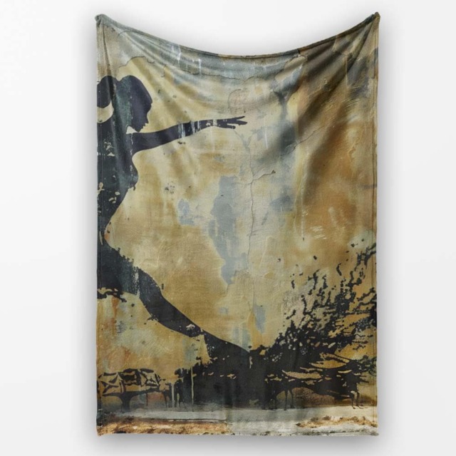 Dancing Ballerina Black Silhouette Gold Abstract, All Season Comfort, Decorative Wall Art Style - Super Soft Fleece Blanket Bed Sofa Throw - image 1