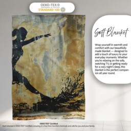 Dancing Ballerina Black Silhouette Gold Abstract, All Season Comfort, Decorative Wall Art Style - Super Soft Fleece Blanket Bed Sofa Throw - thumbnail 3