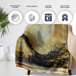 Dancing Ballerina Black Silhouette Gold Abstract, All Season Comfort, Decorative Wall Art Style - Super Soft Fleece Blanket Bed Sofa Throw - thumbnail 2