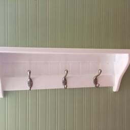 White Wood Coat Rack Shelf Hallway Organizer With Satin Chrome Hooks - thumbnail 3