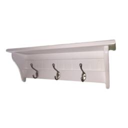 White Wood Coat Rack Shelf Hallway Organizer With Satin Chrome Hooks - thumbnail 2