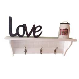 White Wood Coat Rack Shelf Hallway Organizer With Satin Chrome Hooks - thumbnail 1