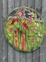 Handmade Rusty 60cm Wall Plaque Acrylic Mirror Of Robin Birds Tree Wall Plaque, Rusted Coloured Metal, Garden/Indoor Art With Peeling