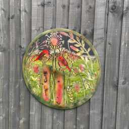Handmade Rusty 60cm Wall Plaque Acrylic Mirror Of Robin Birds Tree Wall Plaque, Rusted Coloured Metal, Garden/Indoor Art With Peeling - thumbnail 2