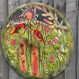 Handmade Rusty 60cm Wall Plaque Acrylic Mirror Of Robin Birds Tree Wall Plaque, Rusted Coloured Metal, Garden/Indoor Art With Peeling - thumbnail 3