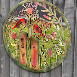 Handmade Rusty 60cm Wall Plaque Acrylic Mirror Of Robin Birds Tree Wall Plaque, Rusted Coloured Metal, Garden/Indoor Art With Peeling - thumbnail 4