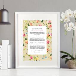 Personalised Floral Favourite Words Print Use Your Own Poem, Lyrics. Unframed Poster A4, A3, A2. Custom Made. Anniversary Paper Gift - thumbnail 2
