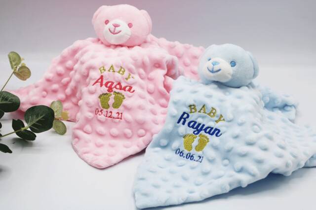 Personalised Baby Comforter, Personalised Embroidered Soft Toy Teddy Blankie, Hamper Newborn Gift - image 1