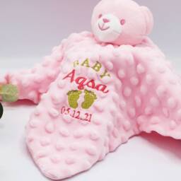 Personalised Baby Comforter, Personalised Embroidered Soft Toy Teddy Blankie, Hamper Newborn Gift - thumbnail 2