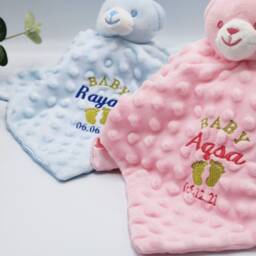 Personalised Baby Comforter, Personalised Embroidered Soft Toy Teddy Blankie, Hamper Newborn Gift - thumbnail 4