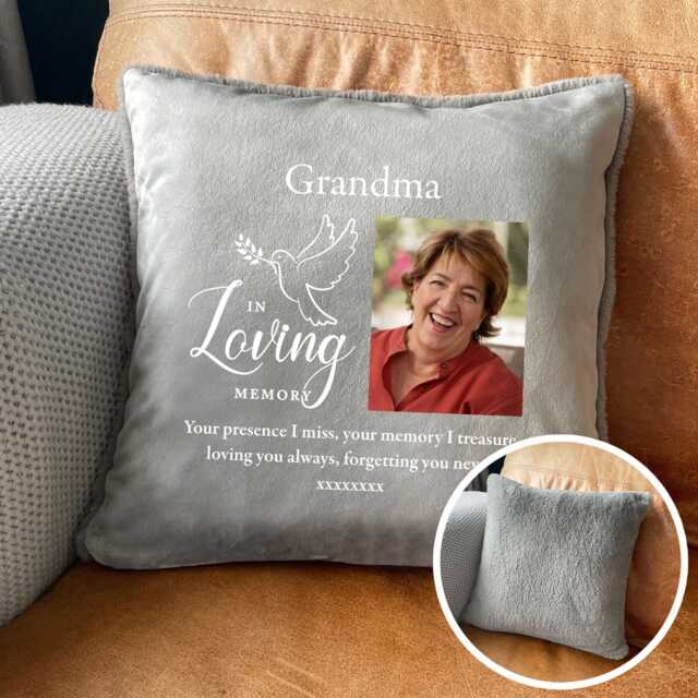 Personalised Memorial Photo Dove Cushion - Faux Fur Remembrance Gift - image 1