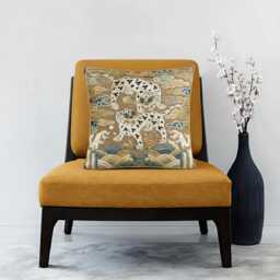 Leopard Rank Badge Pillow Cover, Ancient Korean Military Art, Cotton Linen Decorative Cushion, Oriental Folk Symbolic Big Cat Decor - thumbnail 1