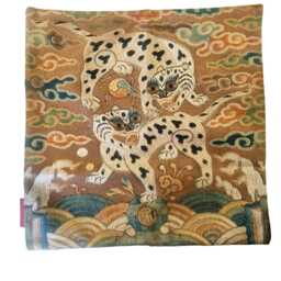 Leopard Rank Badge Pillow Cover, Ancient Korean Military Art, Cotton Linen Decorative Cushion, Oriental Folk Symbolic Big Cat Decor - thumbnail 2