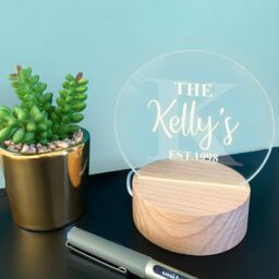 Personalised Family Name Desk Lamp, Light With Initial, Engraved Lamp Wedding Date, Mini Bedside Night For Bedroom - thumbnail 2