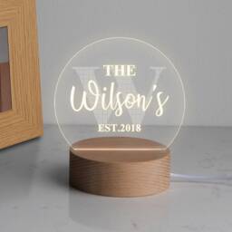 Personalised Family Name Desk Lamp, Light With Initial, Engraved Lamp Wedding Date, Mini Bedside Night For Bedroom