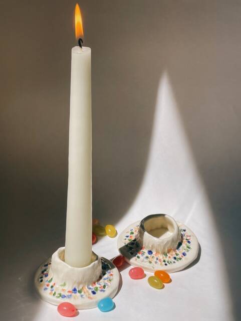 Handmade Ceramic Candlestick Holders Confetti - image 1