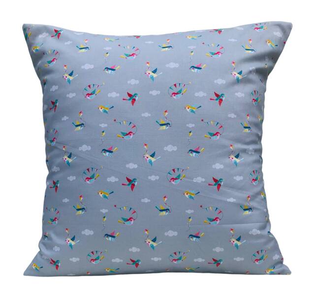 Birdies Bunting Cushion Cover Grey, Red, Yellow, Teal - 16 - image 1