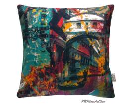 Designer Fabic Pillow Cover Modern Art Pattern Multicolor Cushion Case Colorful Venice Print Dark Burgundy Emerald Green Eclectic Home Decor - thumbnail 1