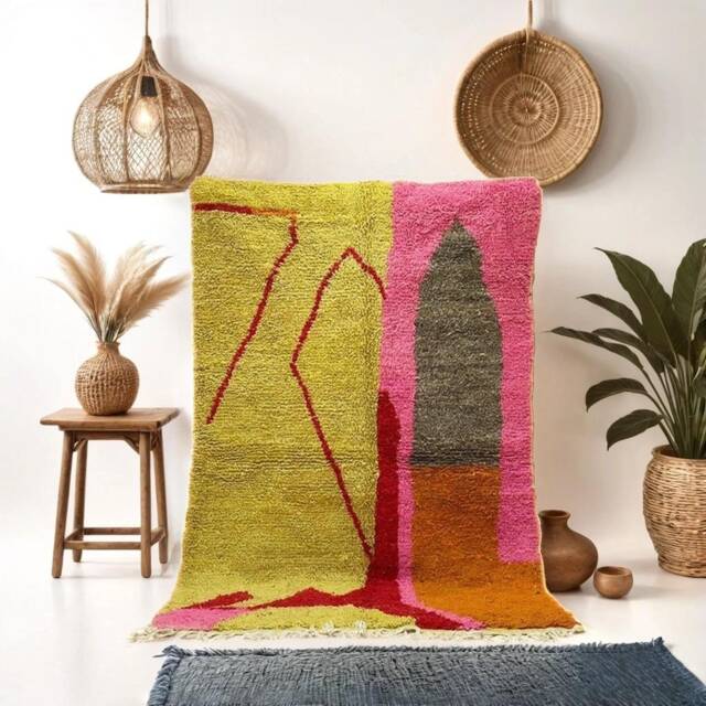Handmade Pink Moroccan Rug Berber Wool, Abstract Design - image 1