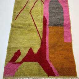 Handmade Pink Moroccan Rug Berber Wool, Abstract Design - thumbnail 2