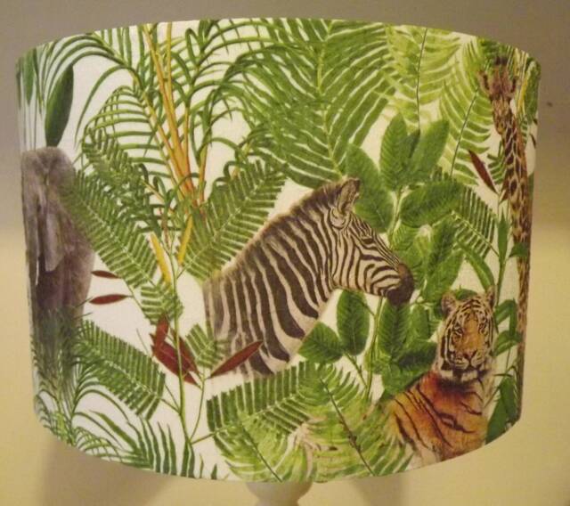 Jungle Animals Lampshade, Tiger, Elephant, Giraffe, Zebra, Palm Leaves , Fatta Da Mamma Free Gift - image 1