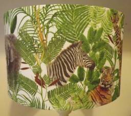 Jungle Animals Lampshade, Tiger, Elephant, Giraffe, Zebra, Palm Leaves , Fatta Da Mamma Free Gift - thumbnail 1