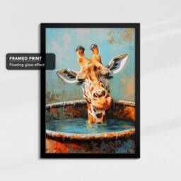 Giraffe Bathtub Animal Bathroom Painting Framed Poster Print Or Canvas Wall Decor Art Bedroom Home Interior Gift Lover - thumbnail 2