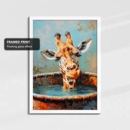 Giraffe Bathtub Animal Bathroom Painting Framed Poster Print Or Canvas Wall Decor Art Bedroom Home Interior Gift Lover - thumbnail 3