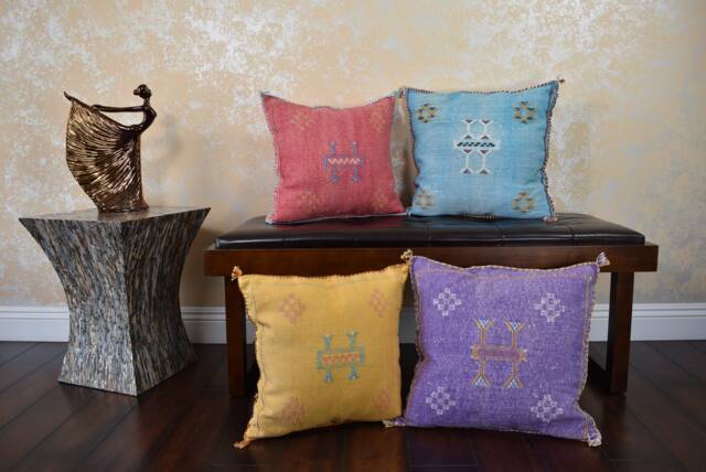 Moroccan Handmade Sabra Silk Cactus Pillow Cover, Handmade Cover Couch Accents Bedroom Pillow Kilim Silk Case With Zipper - image 1