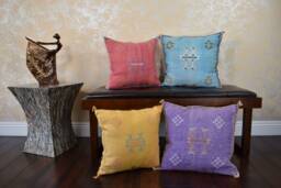 Moroccan Handmade Sabra Silk Cactus Pillow Cover, Handmade Cover Couch Accents Bedroom Pillow Kilim Silk Case With Zipper - thumbnail 1