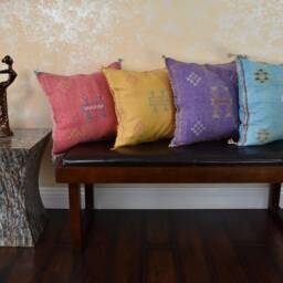Moroccan Handmade Sabra Silk Cactus Pillow Cover, Handmade Cover Couch Accents Bedroom Pillow Kilim Silk Case With Zipper - thumbnail 3