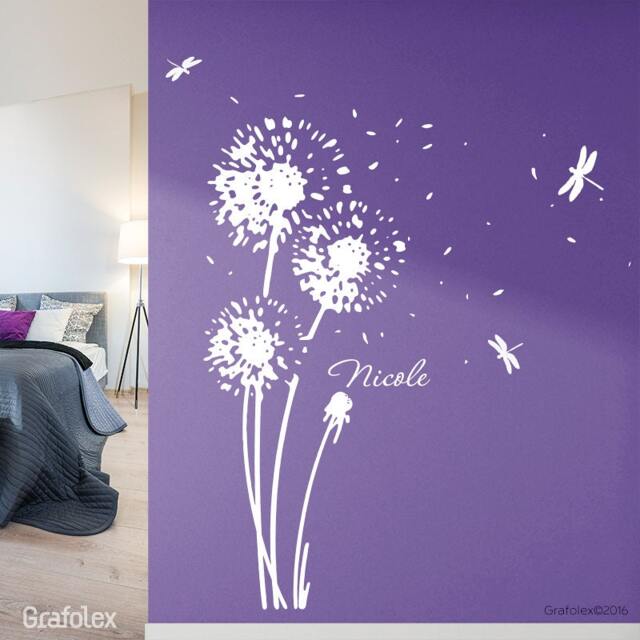 Wall Sticker Dandelion & Desired Name - Wall Decoration Floral Decal Decor Vinyl W707A - image 1