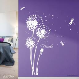 Wall Sticker Dandelion & Desired Name - Wall Decoration Floral Decal Decor Vinyl W707A - thumbnail 1