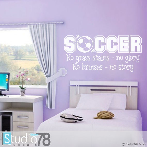 "Soccer Wall Decal Girls Room Decor, Sports Quote "" No Grass Stains Glory" - image 1
