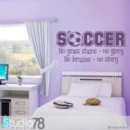 "Soccer Wall Decal Girls Room Decor, Sports Quote "" No Grass Stains Glory" - thumbnail 2