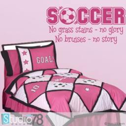 "Soccer Wall Decal Girls Room Decor, Sports Quote "" No Grass Stains Glory" - thumbnail 3