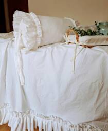 French Farmhouse White Bolster Ruffled Frilly Lumbar Shabby Chic Throw - thumbnail 1