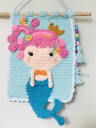 Crochet Woodland Wall Hanging Decor For Nursery & Kids Bedroom Home Decor, Ornament - thumbnail 1