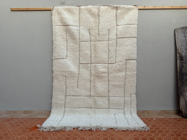 Handmade White Moroccan Rug Berber Beni Ourain Lamb Wool Rug - 5x8 Ft - image 1