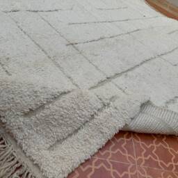 Handmade White Moroccan Rug Berber Beni Ourain Lamb Wool Rug - 5x8 Ft - thumbnail 2